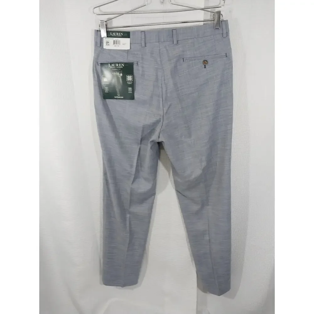 NWT@$95! LAUREN BY RALPH LAUREN! LT BLUE MICRO WEAVE ULTRAFLEX PANTS! SZ 33x32